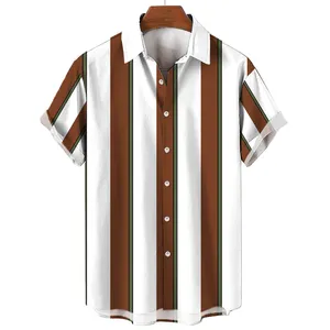Free Shipping Men's Hawaiian Summer Clothing Stripes Prints Aloha Short Sleeve Tops Casual Streetwear Clothes