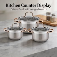 Ensemble de casseroles Perium en acier inoxydable de style américain, 6 pièces, compatible induction, avec couvercle en verre, sans BPA