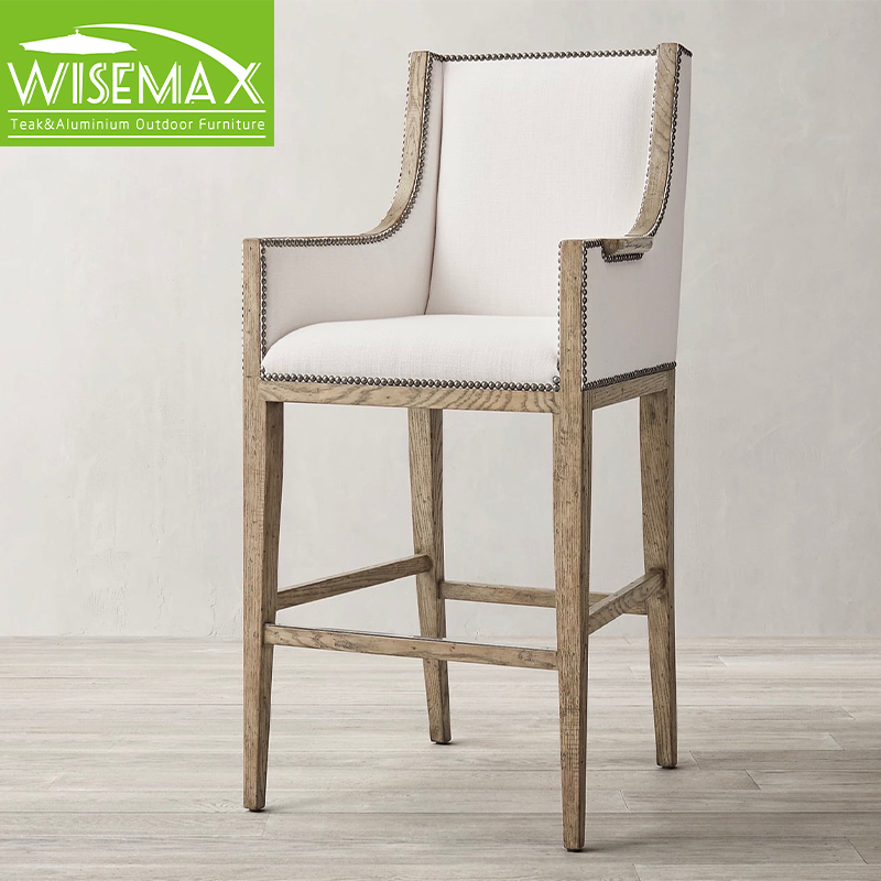 WISEMAX мебель, Американский роскошный барный стул, тканевая обивка, высокий стул с заклепками, декор из массива дерева, кухонные стулья, Современный барный стул