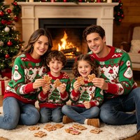Tenues de Noël personnalisées assorties parent-enfant pour la famille, ensemble de quatre pulls en acrylique motif renne et sapin de Noël, automne-hiver