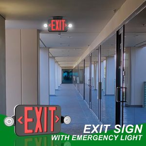 Red <b>LED</b> Exit Sign Emergency Lights Two Adjustable Head Battery Backup Dual Lamp <b>Fire</b> Resistance Listed 120-277V - Product Image 5