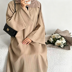 Abaya con Scollo a V in Viscosa con Strisce, Traspirante, Senza Cuciture, Antistatica, Abito da Sposa - Product Image 5