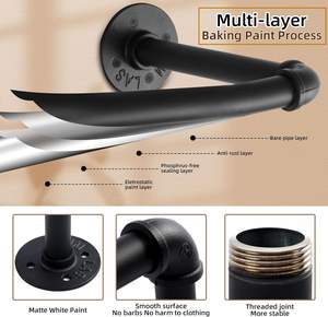 औद्योगिक पाइप के कपड़े रैक 80 सेमी उच्च भारी-ड्यूटी दीवार पर हैंगर रॉड स्पेस सेविंग वॉल हैंगर - Product Image 5