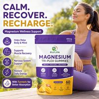 Gummies de Magnésium Tri-Plex pour Adultes Marque Blanche B6 B12 Curcuma Soutien Musculaire Nerveux Sommeil Stress Mangue 60 Gummies OEM