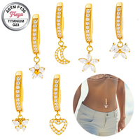 Anneau de piercing de nombril en titane 14G ASTM F136, hypoallergénique, avec pendentif zircon, à clipser
