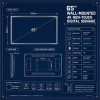 Pantalla Digital Publicitaria LCD IPS de 65 Pulgadas, Montada en Pared, 1080P Full HD, Cristal Templado, Personalizable