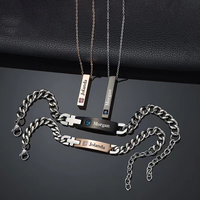 Ensemble collier et bracelet en acier inoxydable serti de zircons géométriques classiques personnalisés, unisexe, pour couples, logo DIY, cadeau de Noël, or