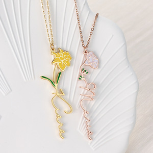 Thời Trang Dây Chuyền Cá Nhân Men Sinh Hoa Vòng Cổ Biểu Tượng Tùy Chỉnh Đồ Trang Sức Thép Không Gỉ Tên Hoa Dây Chuyền - Product Image 3