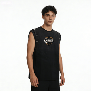 Camisetas Personalizadas para Hombre, Cuello Redondo, Corte Holgado Informal, Sin Mangas, 100% Algodón Tejido, 240g - Product Image 1