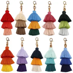 أزياء المرأة الاكسسوارات الملونة بوهو قوس قزح مكرميه شرابة سلسلة المفاتيح الجلدية لحقيبة اليد