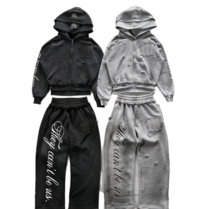 Produttore OEM di Set Tuta Sportiva Pesante Personalizzata, Stile Vintage <span class=keywords><strong>Stone</strong></span> Washed, Streetwear, Felpa con Cappuccio e Pantaloni in Cotone - Product Image 1