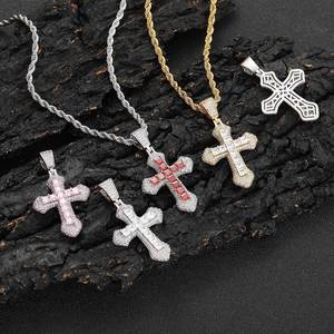 Streetwear Trend S925 Sterling Silver Multi Color Moissanite Diamond Iced Out Crucifix Pendants Custom Rainbow <b>Cross</b> <b>Chains</b> Men - Product Image 6