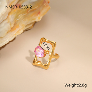 Pink Zircon <strong>Statement</strong> <strong>Rings</strong> for Wedding Geometric Gold Plated Stainless Steel Open <strong>Ring</strong> Girl Jewelry Gifts - Product Image 5