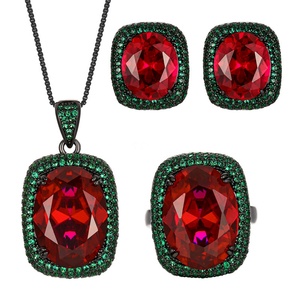 Fashion Jewelry Eco-friendly Copper Black Gold Plated 13*18MM Imitation Ruby Cubic Zirconia Punk Wedding Necklace <b>Earrings</b> Set - Product Image 1