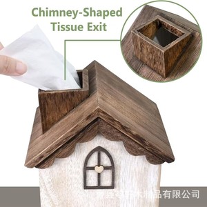 Caja de pañuelos de madera con forma de casa, decoración para sala de estar, caja de pañuelos de escritorio, caja de pañuelos desechable retro para mesa de comedor - Product Image 2