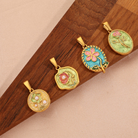 Breloques florales émaillées colorées en acier inoxydable plaqué or 18 carats avec pendentif fleur en perle, accessoires de bijoux DIY pour colliers pour femmes