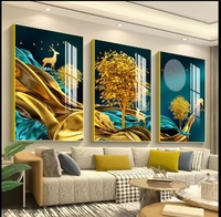 Impression d'art mural en porcelaine de cristal abstraite moderne de luxe nordique personnalisée de 3 pièces pour la décoration intérieure de salon contemporain