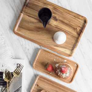 Acacia Wood <b>Tray</b> Rectangular Solid Wood Serving <b>Tray</b> For Hotel Food Dessert Breakfast <b>Snack</b> Plate - Product Image 3