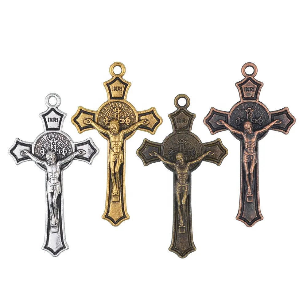 Pincel de Cruz de cobre de prata dourado para Crucifixo de São Bento 39*22mm Acessórios de Rosário de alta qualidade