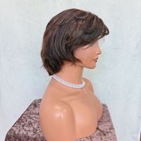 Perruque en cheveux humains personnalisée avec dessus en soie, sans colle, densité 150%, 8 pouces, dégradé naturel, mèches blond cendré, coupe pixie, perruque courte bob
