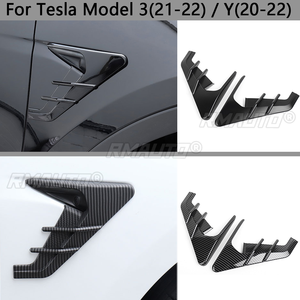 1 Paire de caches d'aération latéraux de pare-chocs aspect carbone pour Tesla Model 3 (21-22) et Model Y (20-22) avec protection de caméra - Product Image 1