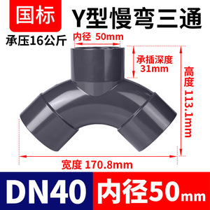 Conector en T de PVC de Curvatura Lenta Tipo Y, Estándar Nacional, Conector Oblicuo en Forma de Arco, Accesorios para Tuberías de Suministro y Drenaje de Agua, Tuberías Compuestas - Product Image 6