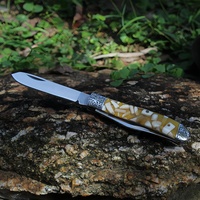 Couteau EDC multi-lames personnalisable OEM, petit couteau pliant avec manche en résine et os, couteau de poche utilitaire pour le camping et la survie en plein air