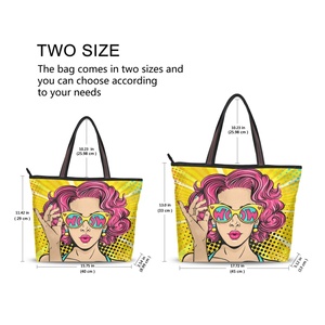 Custom Artist Girl Print Shopping Bag Woman Zipper Large Hand Shoulder Tote Bag <b>Handbags</b> - Product Image 4