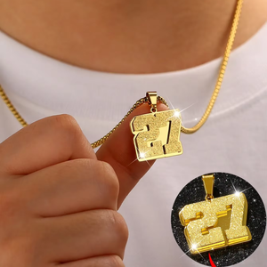 Collar con Colgante de Doble Capa con Número de Atleta Digital, Chapado en Oro de 18K, Brillante, de Acero Inoxidable para Hombre, Moderno, para Parejas, Navidad - Product Image 1