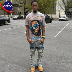 QZFSO Dtg Imprimer Streetwear Graphique T-shirts Blanc T-shirt Hommes Vêtements Lavage À L'acide T-Shirt Hommes Personnalisé Vintage Surdimensionné T-shirts - Product Image 2