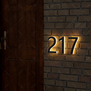 Produttore 304 personalizzato 316 Halo Lit <span class=keywords><strong>in</strong></span> acciaio inox numero di casa 3D spazzola lettere <span class=keywords><strong>da</strong></span> <span class=keywords><strong>parete</strong></span> <span class=keywords><strong>in</strong></span> <span class=keywords><strong>metallo</strong></span> decorativo - Product Image 6