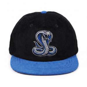 Casquettes de sport structurées à 5 panneaux en velours côtelé avec logo brodé plat bicolore personnalisé OEM et fermeture snapback - Product Image 3