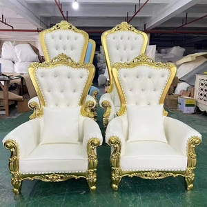 Fauteuil Trône Royal Baroque en Gros, Blanc et Or, à Dossier Haut, en Bois Sculpté et Velours, pour Mariage, Événements, Hall d'Hôtel, Fêtes - Product Image 3