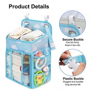 Sac de rangement suspendu pour lit de bébé bleu, fabriqué en usine BSCI, organiseur de couches suspendu pour bébé - Product Image 4
