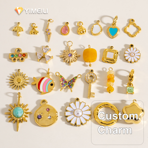 YIMEILI y Acero Inoxidable PVD Chapado en Oro de 18K, Dijes de Esmalte con Forma de Margarita, Mariposa, <span class=keywords><strong>Cereza</strong></span>, Sol, Piedras Naturales, Joyería DIY - Product Image 1