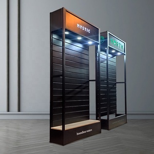 Estante de decoración de tienda personalizable Mingtang, soporte de exhibición de tienda, estantes de exhibición de pared plana al por menor de Metal con Led y ganchos - Product Image 1