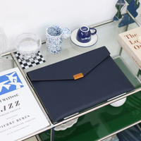 Pochette vintage en cuir PU pour ordinateur portable, fine et légère, avec bouton-pression, multi-usages, pour documents et tablette