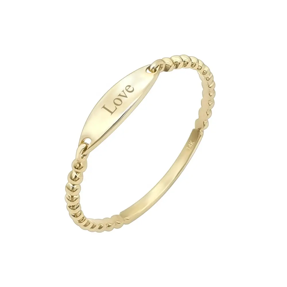 Speciaal Ontwerp Met Gegraveerde Initial Ring Nieuwkomers 14K Massief Gouden Ringen Logo Aangepaste 14K Real Gold Ring voor Vrouwen Au 585