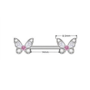 Piercing de Pezón de Acero Inoxidable con Zirconia en Forma de Mariposa, 14mm, Set de Piercings Corporales Modernos para Unisex, Regalo para Fiestas - Product Image 2