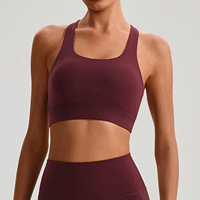 Soutien-gorge de sport respirant à dos croisé et maintien élevé pour femmes adultes, haut de yoga et de gym ajusté avec logo frontal pour la course en extérieur et le fitness