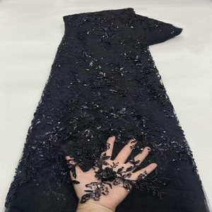 Tela de Malla <span class=keywords><strong>Negra</strong></span> con <span class=keywords><strong>Lentejuelas</strong></span> y Bordado Estilo Europeo y Americano, Tejido Liso para Vestido de Novia, Encaje Hecho a Mano para Manualidades DIY para Niñas y Niños - Product Image 2