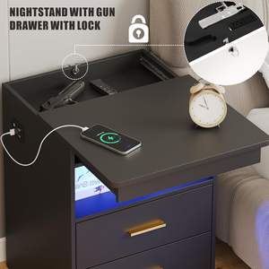 FREDEES Night Stand With Gun Drawer Charging <b>Bedside</b> <b>Table</b> USB Type C Port <b>LED</b> Light Modern Design Bedroom Furniture - Product Image 3