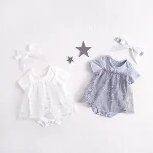 Ins aliexpress summershort-sleeved 불가사리 그물 원사 코튼 삼각형 등반 hakama 소녀 아기 옷 드레스 romper