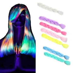 Free Sample Glowing Synthetic Jumbo Braids Bulks Fluorescent Green Shining In The Darkness Attachment For Braids Crochet Hair