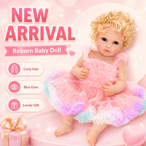 BAkwbwBY Bambola Reborn Realistica in Vinile da 18 Pollici, Fatta a Mano, con Capelli Biondi Ricci e Vestito Tutu Arcobaleno, per Vendita all'Ingrosso - Product Image 1