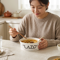 Fabriqué en Corée LAZO 1600cc Bol à nouilles jetable à induction en PP de qualité alimentaire Contenant rond pour ramen instantané
