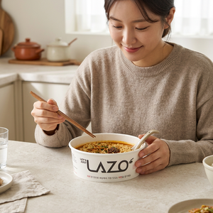 ผลิตในเกาหลี LAZO 1600cc ชามบะหมี่แบบใช้แล้วทิ้งสำหรับเตาแม่เหล็กไฟฟ้า วัสดุ PP เกรดอาหาร รูปทรงกลม สำหรับบรรจุราเมนสำเร็จรูป - Product Image 5