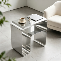 Table d'appoint moderne convertible en forme de U, en acier inoxydable, ensemble de 2 pièces, métal poli, décoration pour salon, chambre à coucher, maison