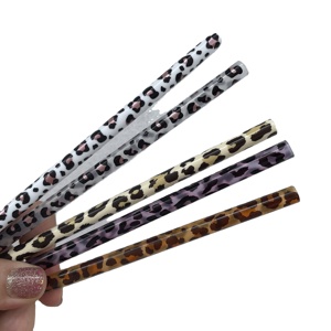 custom cheetah straw PP Hard printed tumbler leopard plastic straws drinking reusable