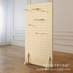 Solid Wood Screen Partition Nordic Style Pegboard Floor Standing Storage Shelf Living <b>Room</b> Entrance <b>Divider</b> Multifunctional - Product Image 3